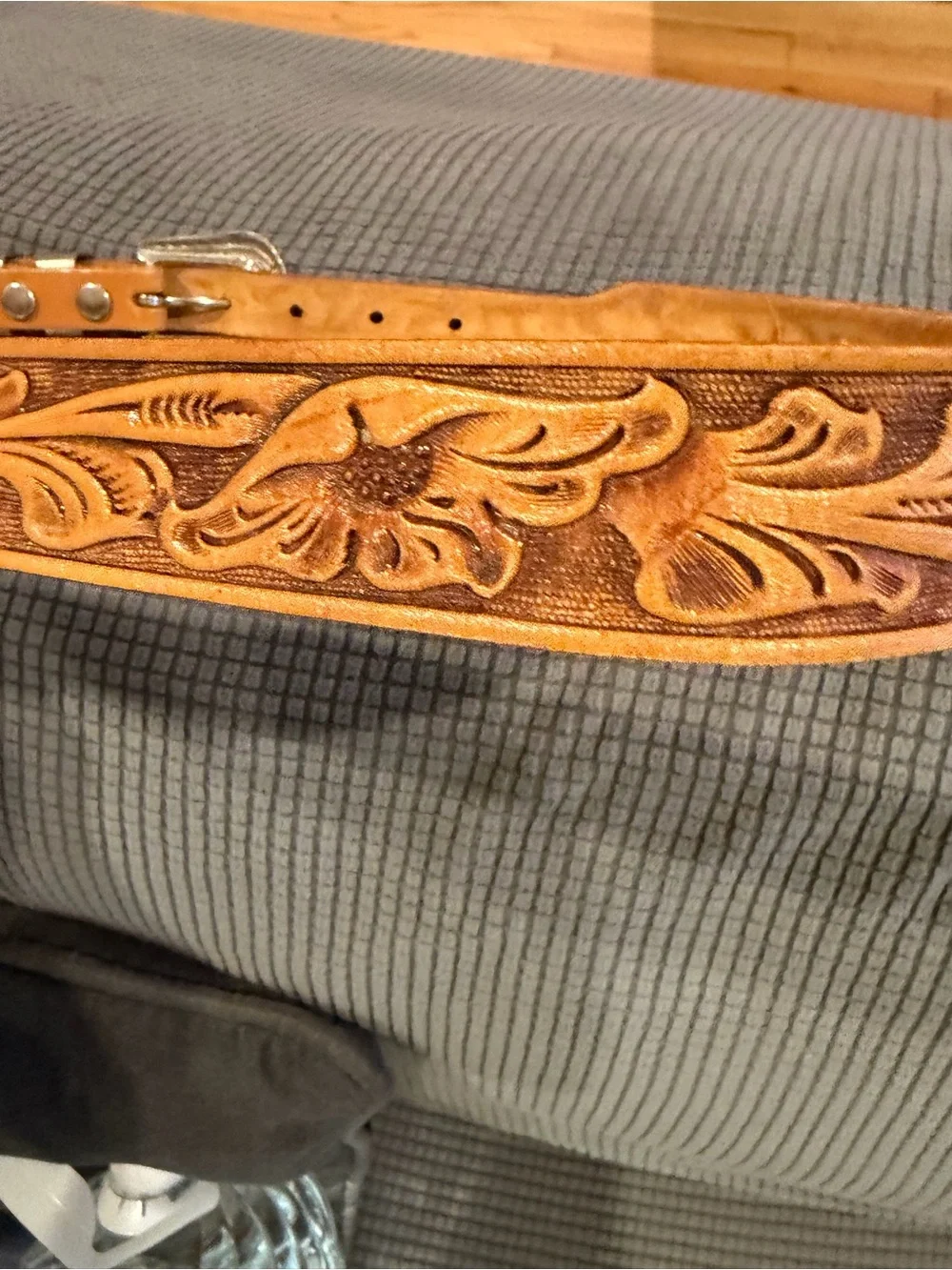 Chambers Brown/Tan Hand Tooled Leather Western Belt Silver Buckle Size 36 NWOTS!